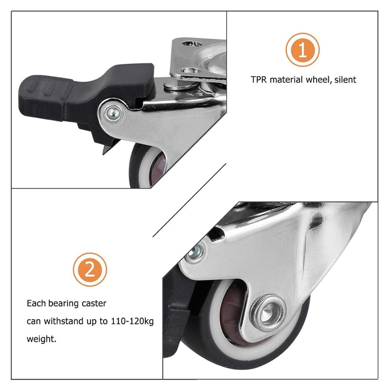 5pcs 1 Inch TPR Silent Swivel Casters Set Threaded Stem Replacement Furniture Wheels Grey Sturdy Heavy Duty Small Caster Wheels for Smooth Random Color - Image 3