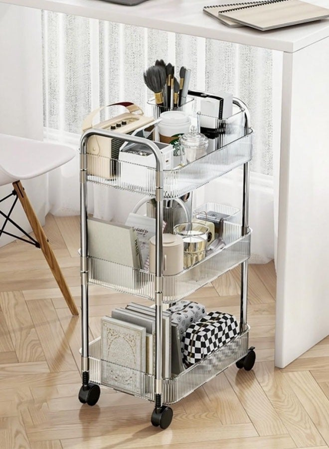 فلاي رود عربة تخزين متحركة من 3 طبقات، عربة تخزين متحركة بعجلة، عربة أدوات مساعدة سهلة التجميع، تخزين وتنظيم للحمام المطبخ مكتب غرفة النوم صالون غرفة الحرف غرفة الحضانة - Image 1