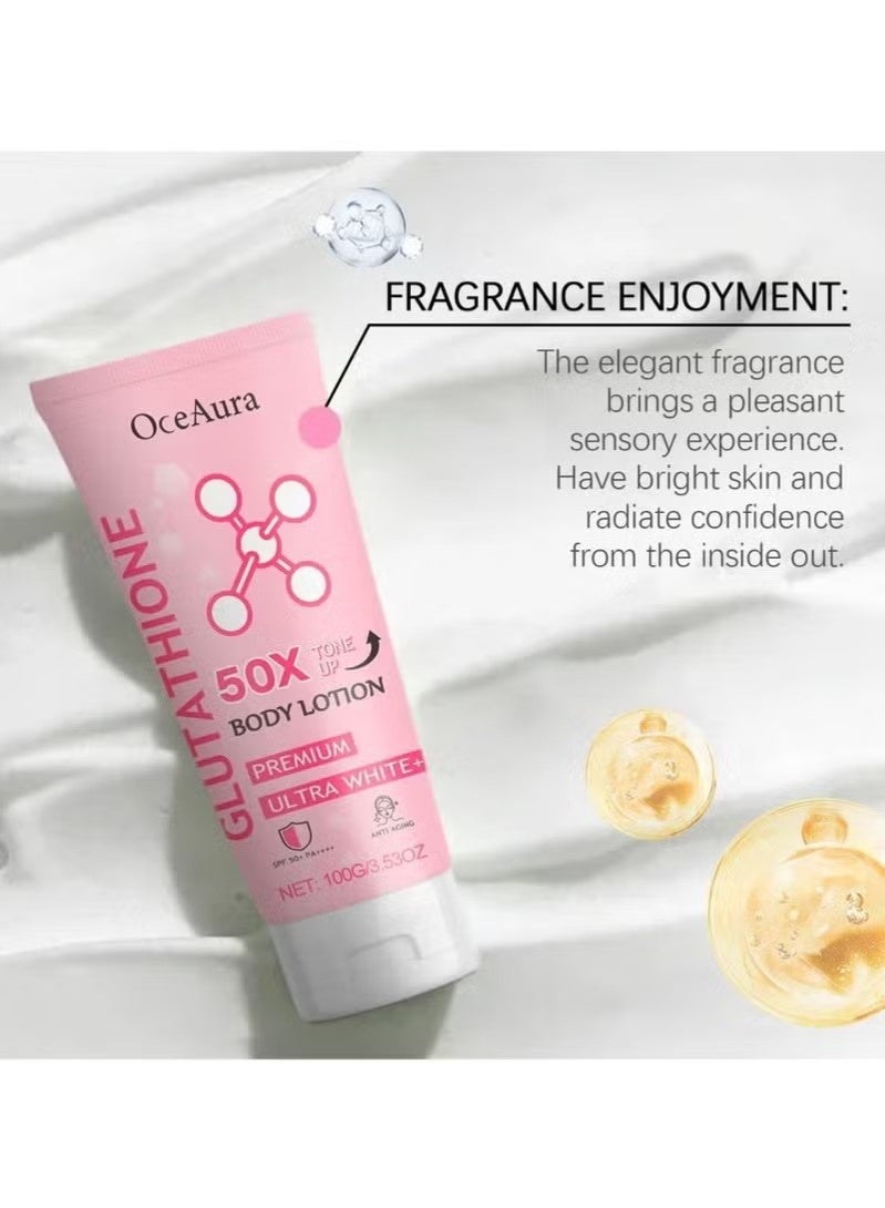OceAura Glutathione 50x Tone Up Brightening Body Lotion, Moisturizing and Soft Skin, Firming Body Lotion for Women, Daily Moisturizing Body, SPF 50+, For Uneven Skin Tone and Dry Skin - Image 2