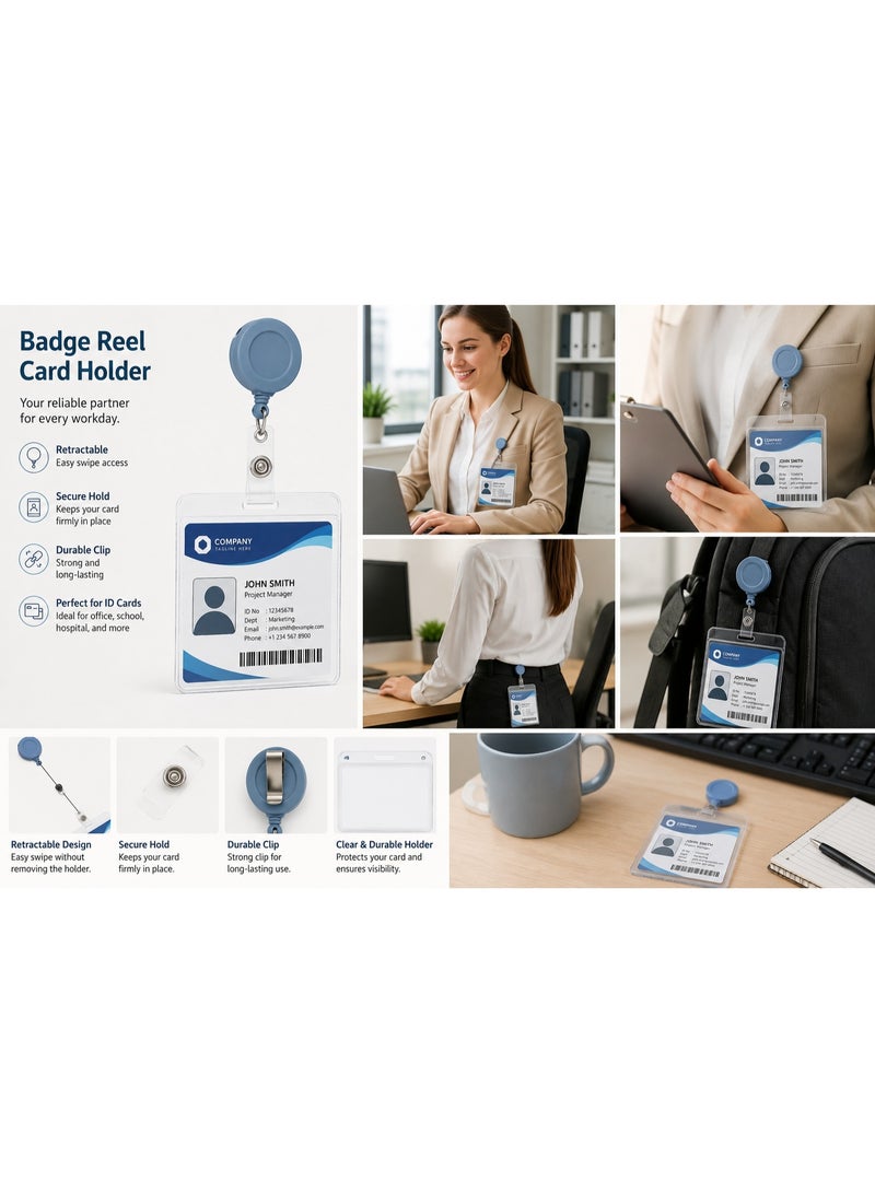 Vphom Retractable Badge Reel Card Holder with Clear ID Strap, Heavy Duty Metal Clip, Extendable Key & ID Holder for Office, School, Hospital and Workplace Use (Grey) - Image 2