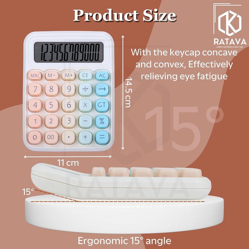 RATAVA Colorful Candy Basic Calculator | 12-Digit Large LCD Display with Sugar Cube Buttons | Cute & Functional for Office, School, Home & Business | Color - Ice-Cream | (1 Pc), White - Image 2