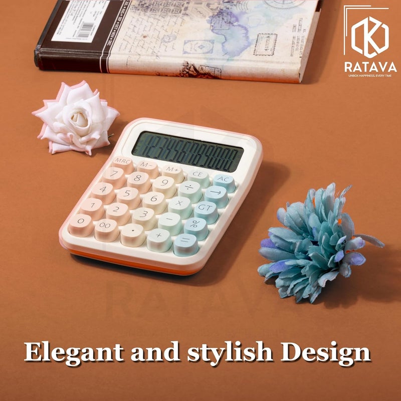 RATAVA Colorful Candy Basic Calculator | 12-Digit Large LCD Display with Sugar Cube Buttons | Cute & Functional for Office, School, Home & Business | Color - Ice-Cream | (1 Pc), White - Image 5