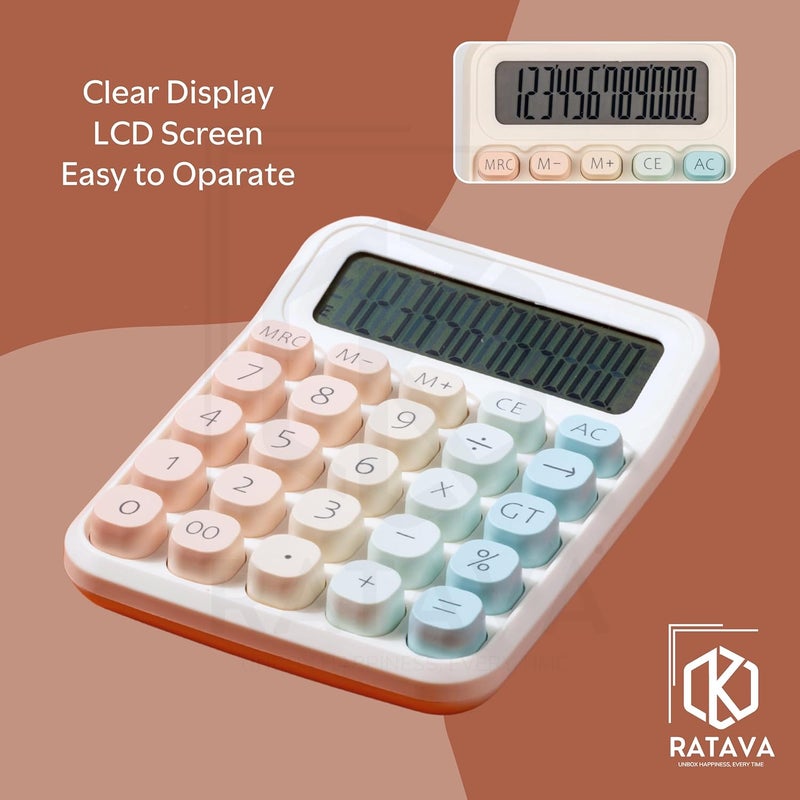 RATAVA Colorful Candy Basic Calculator | 12-Digit Large LCD Display with Sugar Cube Buttons | Cute & Functional for Office, School, Home & Business | Color - Ice-Cream | (1 Pc), White - Image 4