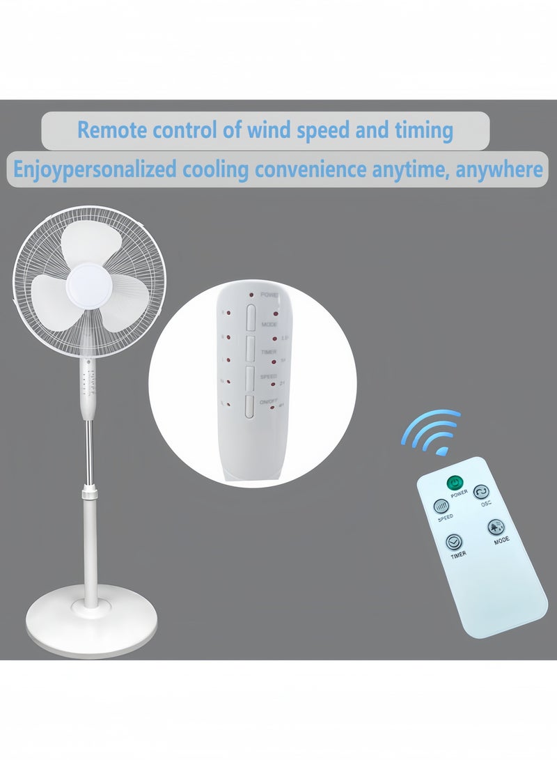 GGEROU Pedestal Stand Fan with Remote Control,16 inch,3 Speed& Adjustable Height,140° Levels rotation Angle,3 Leaf Quiet Power Saving with 7.5 Hour Timer floor fan,for Bedroom Home Office, White  - Image 4