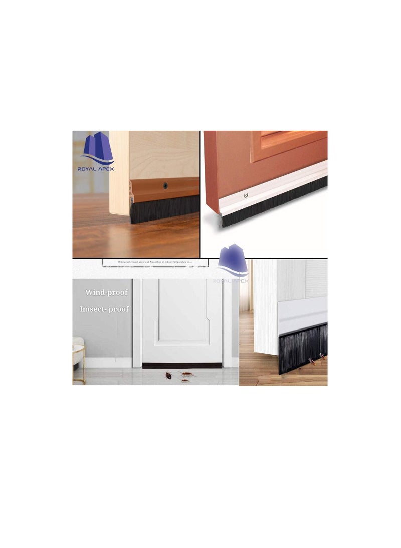 Door Bottom Brush & Rubber Seal with Screw for Exterior/Interior Doors, Insulation Door Seal Sound Proof Under Door Draft Blocker- Keeping Noise Repellent & Dust (90cm, Brush Brown)  - Image 3