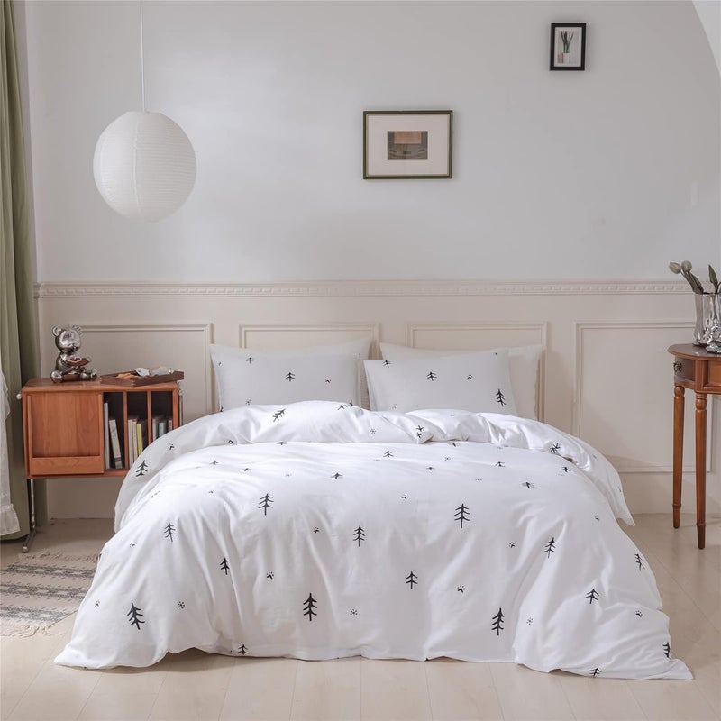 BuLuTu Kids Duvet Cover Twin Cotton White/Grey,Premium Boys Girls Bedding Sets Twin,Single Bed Comforter Cover Zipper Closure,Forest Tree Print Pattern,Super Soft,Breathable,No Comforter - Image 3