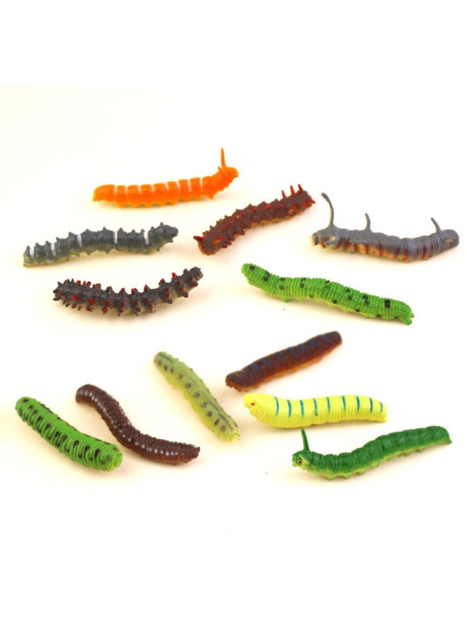 Realistic Goldfish Turtle Crab Frog Tropical Fish Caterpillar Dinosaur Insect Animal Model Toy Set-Color:12 Caterpillars  - Image 1