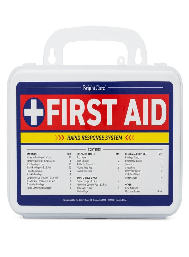 BrightCare First Aid Kit - Wall Mount Back Option, 130 Pieces, Durable Hard Case with Carrying Handle - First Aid Kit for Office, Home, School, Car, Hiking, Camping - by BrightCare - Image 1