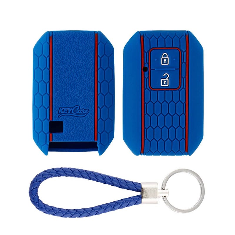 KCARE Keycare Silicone Key Cover and Keychain Compatible for Glanza, Urban Cruiser Taisor, Rumion, Urban Cruiser Hyryder 2 Button Smart Key (KCMini Blue Keyring) - Image 1