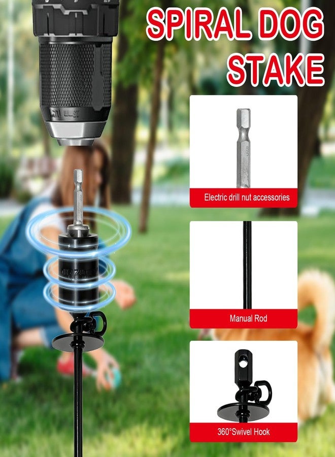 CIYOJA Dog Tie Out Stake Heavy Duty: 14.9in x0.47in Spiral Ground Anchor with 360° Stainless Swivel, Drill Adapter and Manual Steel Rod, Strong Tie Out System for Large Dogs in Yard and Outdoor Use - Image 2