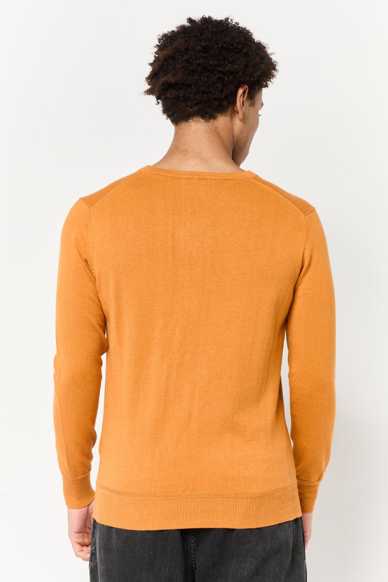 Harmont & Blaine Jeans Men V-Neck Embroidered Logo Sweater, Dark Orange - Image 2