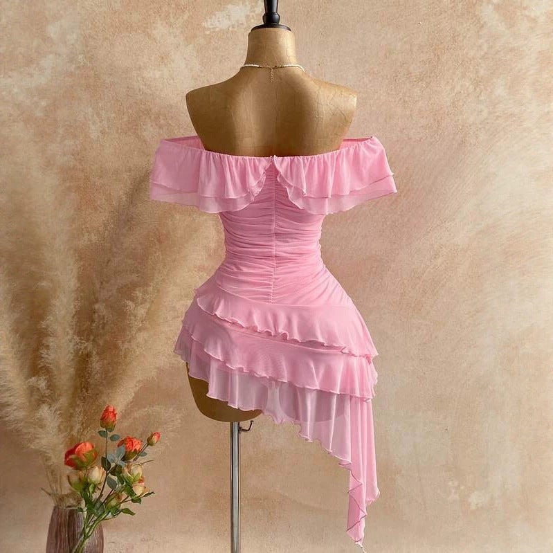 Women's Off-Shoulder Ruffled Hem Mini Dress - Image 4