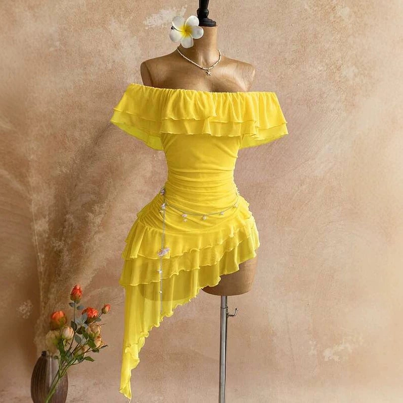 Women's Off-Shoulder Ruffled Hem Mini Dress - Image 3