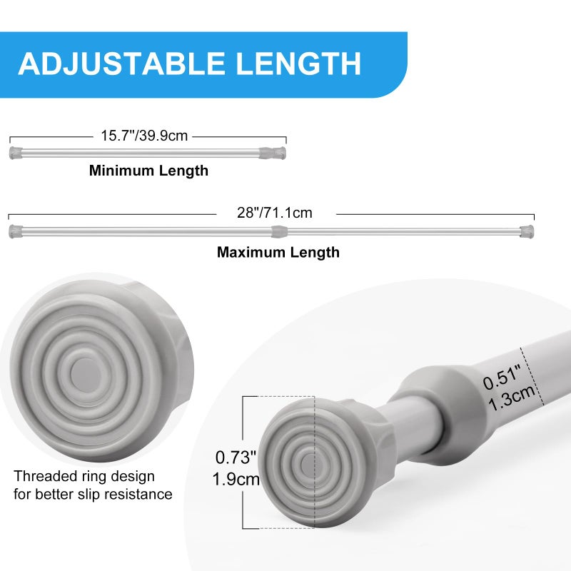 Ginbel Direct 2 Pack Tension Curtain Rod 15.7-28 Inch, Small Short Adjustable Extendable Spring Loaded Rods for Windows Cabinet Blinds Closet Bedroom Kitchen Bathroom Door No Drilling, Silver - Image 5
