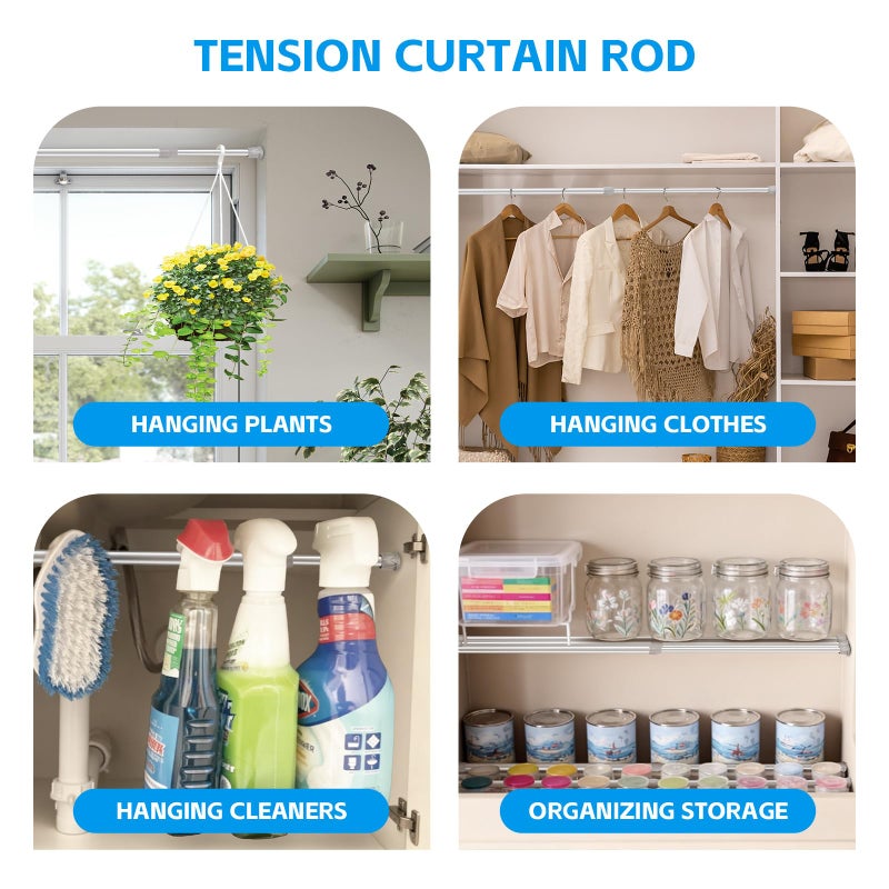 Ginbel Direct 2 Pack Tension Curtain Rod 15.7-28 Inch, Small Short Adjustable Extendable Spring Loaded Rods for Windows Cabinet Blinds Closet Bedroom Kitchen Bathroom Door No Drilling, Silver - Image 3