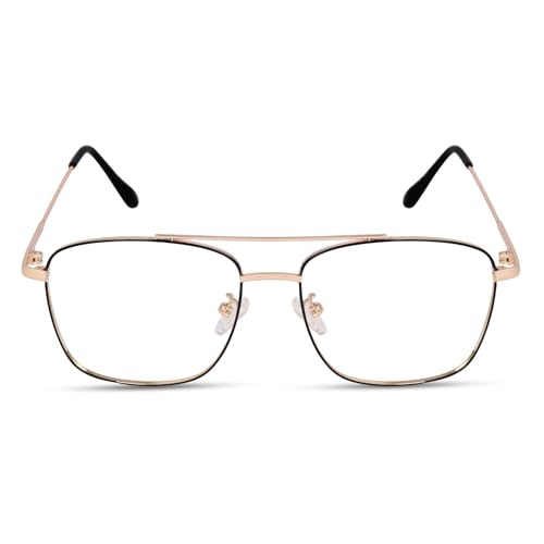 Dervin Blue Light Blocking Blue Cut Zero Power anti-glare Retro Square Eyeglasses, Frame for Eye Protection from UV by Computer/Tablet/Laptop/Mobile (Gold-Black) - Image 2