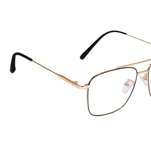 Dervin Blue Light Blocking Blue Cut Zero Power anti-glare Retro Square Eyeglasses, Frame for Eye Protection from UV by Computer/Tablet/Laptop/Mobile (Gold-Black) - Image 3