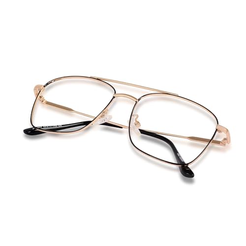 Dervin Blue Light Blocking Blue Cut Zero Power anti-glare Retro Square Eyeglasses, Frame for Eye Protection from UV by Computer/Tablet/Laptop/Mobile (Gold-Black) - Image 4