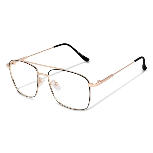 Dervin Blue Light Blocking Blue Cut Zero Power anti-glare Retro Square Eyeglasses, Frame for Eye Protection from UV by Computer/Tablet/Laptop/Mobile (Gold-Black) - Image 1