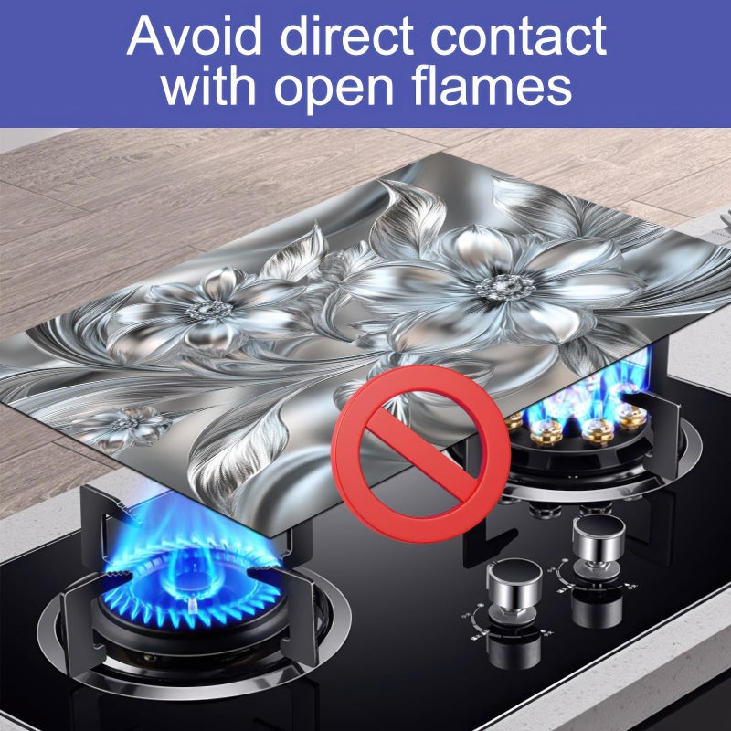 HOMETITUTE Silver Flowers Stove Top Covers Pad 28 x 20 inches Flora Kitchen Decorations Coffee Bar Mats Diatomite Dish Drying Mat Pad for Coffee Maker Machine Dish Drying Stove Top Dishes - Image 4