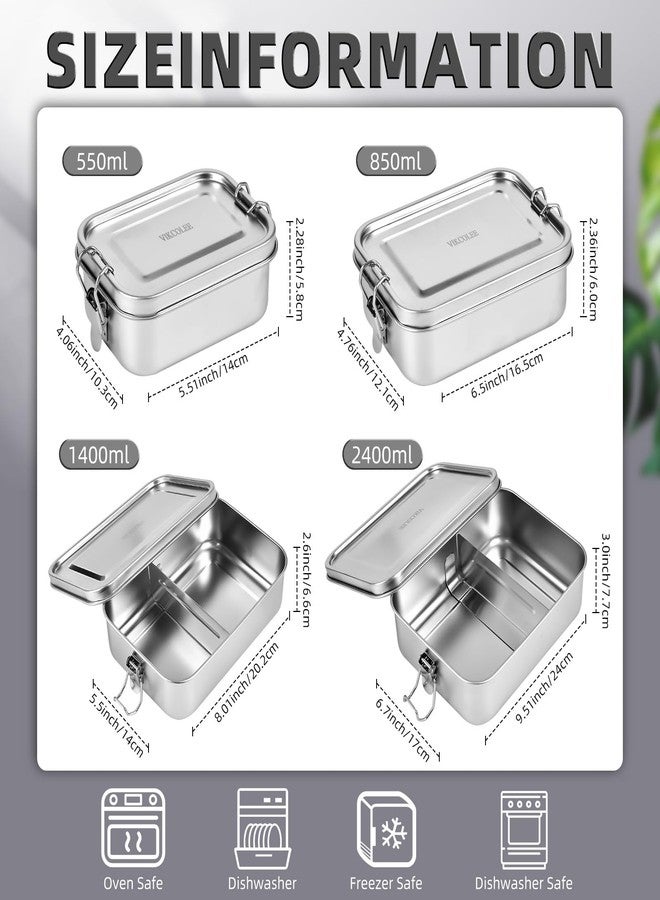 VIKCOLEE 4 PCS Stainless Steel Bento Box 4-Size, Metal Lunch Box, Food Containers, Lunch Container for Home, Work, Camping (550ml+850ml+1400ml+2400ml) - Image 5