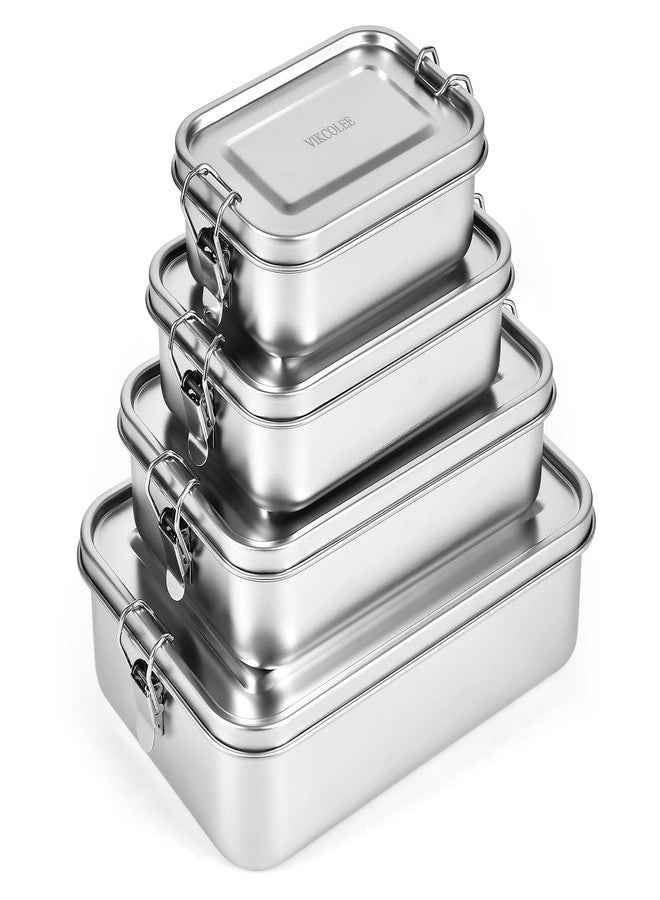 VIKCOLEE 4 PCS Stainless Steel Bento Box 4-Size, Metal Lunch Box, Food Containers, Lunch Container for Home, Work, Camping (550ml+850ml+1400ml+2400ml) - Image 1