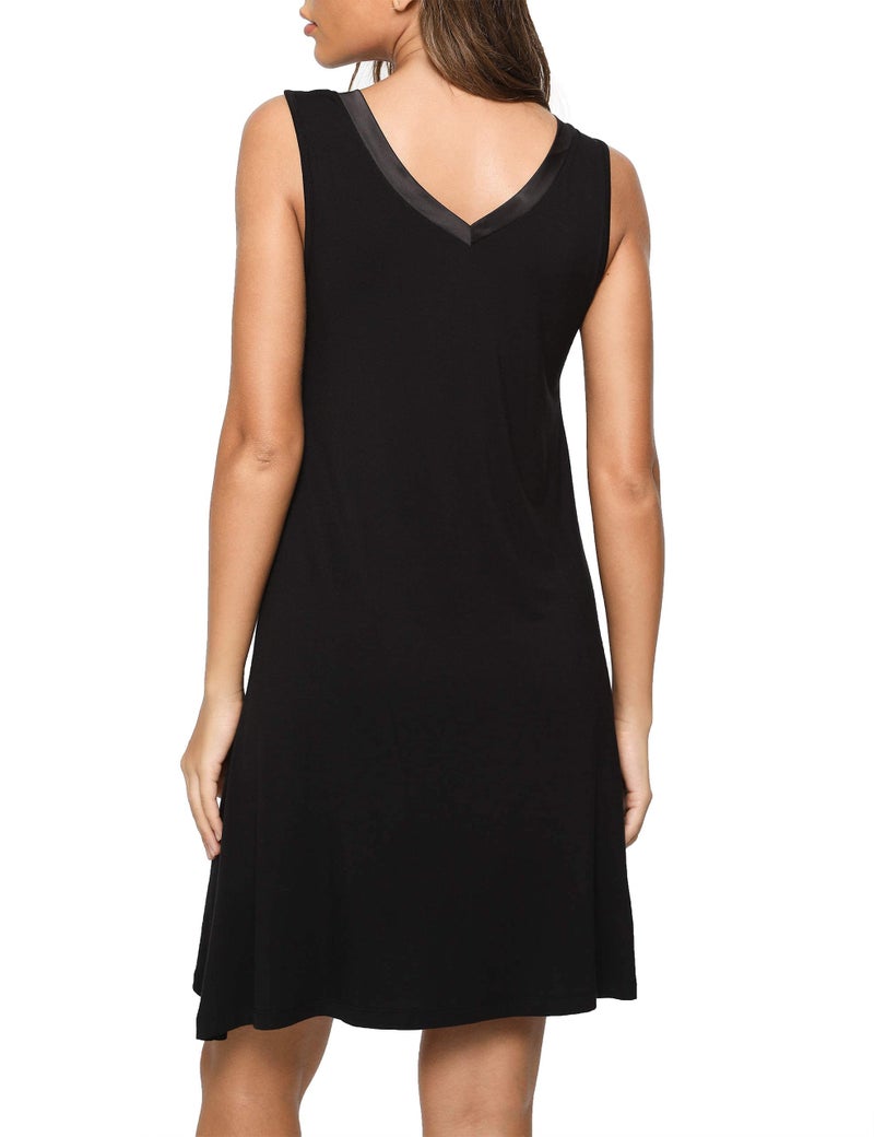 GYS Womens Bamboo-Derived Viscose Nightgowns Soft Sleeveless V Neck Nightdress Lightweight Sleep Shirt S-4XP, Black, Large - Image 3