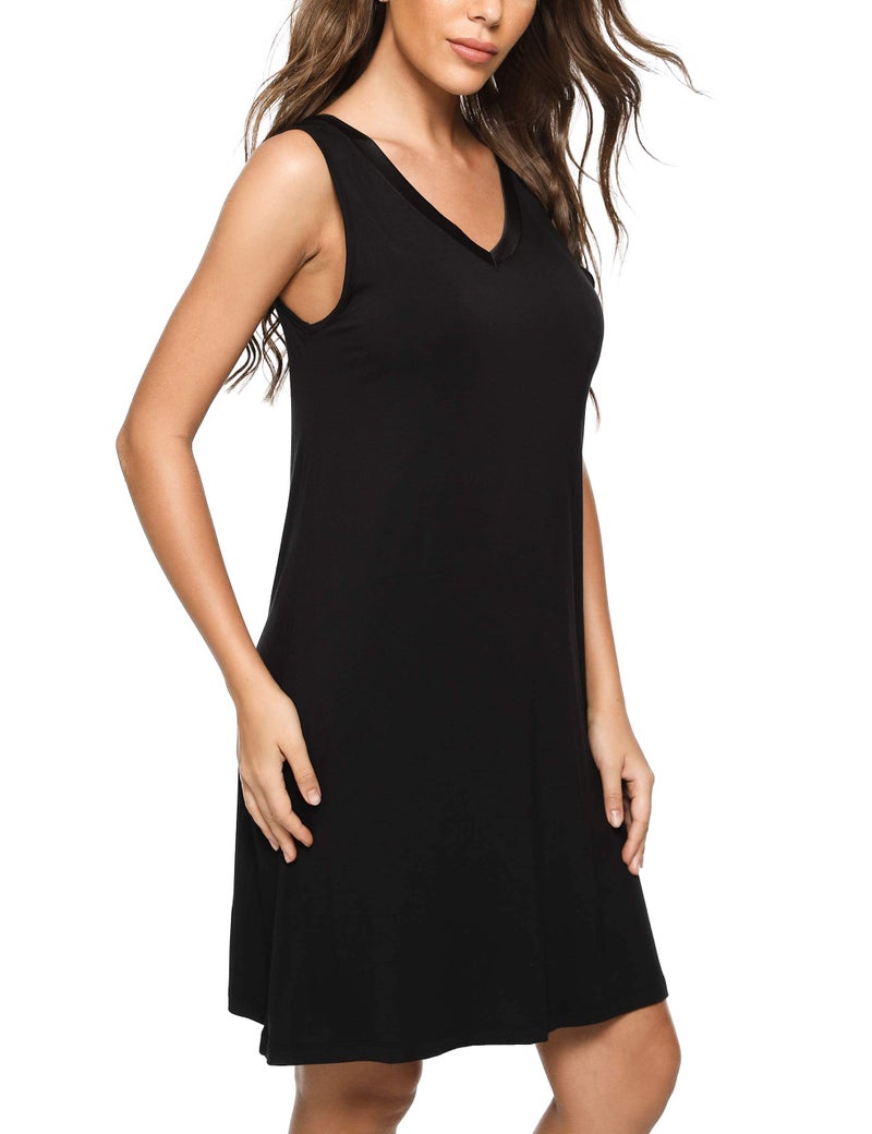GYS Womens Bamboo-Derived Viscose Nightgowns Soft Sleeveless V Neck Nightdress Lightweight Sleep Shirt S-4XP, Black, Large - Image 2