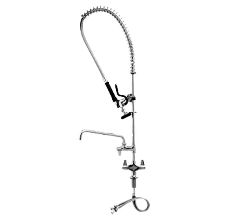 T&S Brass 5PR-2S12 Pre-Rinse Single Hole Base with 18-Inch Flexible Inlets, 6-Inch Wall Bracket and 12-Inch Add-On Faucet - Image 1