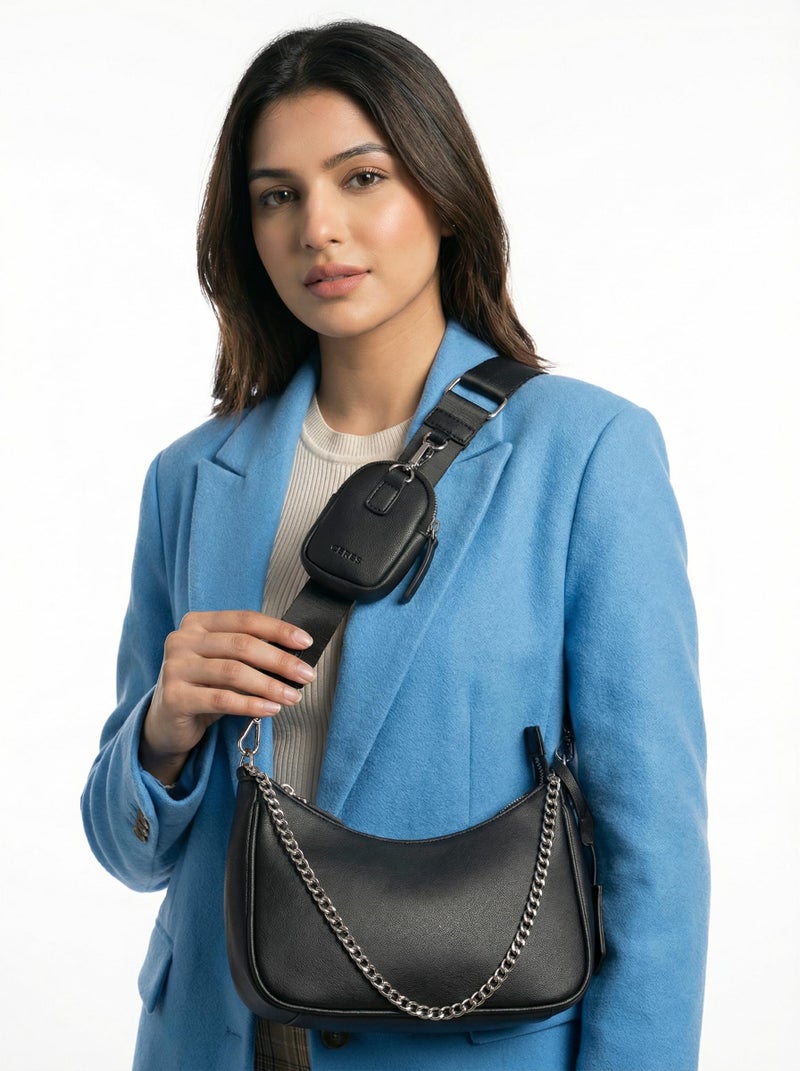 Ceres Cross-Body Sling Bag For Girls/Women | Leather Crossbody Bag With Detachable Shoulder Strap | Ladies Purse Handbag - Black - Image 3
