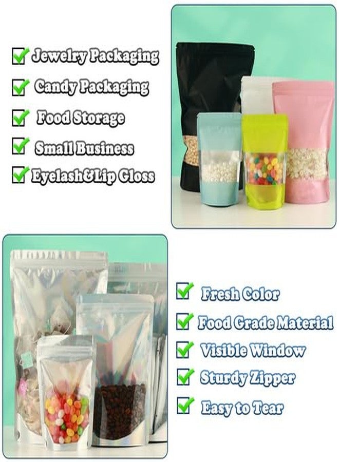 GcFoir 200 Pcs Mylar Bags for Food Storage 5x8 Mylar Bag with Window, Foil Stand Up Resealable Bags for Food, Smell Proof Bag Freeze Dried Candy Packaging Sealable Pouch Jewelry Bracelet Pouch Black - Image 3