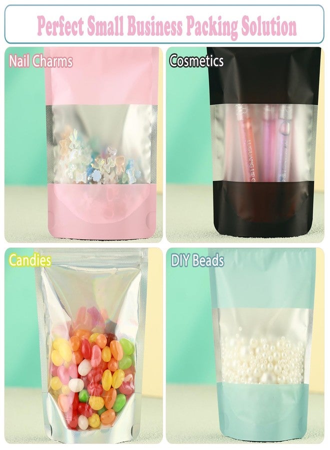 GcFoir 200 Pcs Mylar Bags for Food Storage 5x8 Mylar Bag with Window, Foil Stand Up Resealable Bags for Food, Smell Proof Bag Freeze Dried Candy Packaging Sealable Pouch Jewelry Bracelet Pouch Black - Image 2