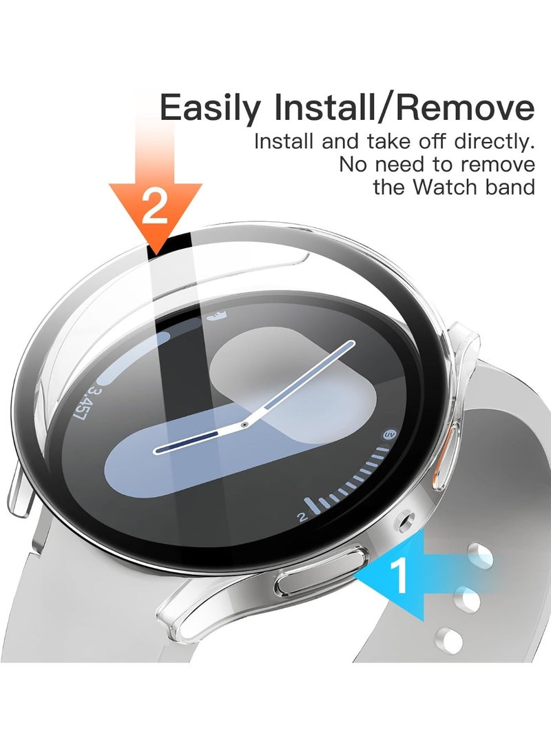 جراب مع واقي شاشة لساعة سامسونج جالاكسي واتش 7 مقاس 44 مم، غطاء حماية شامل، غشاء زجاجي مقوى مدمج عالي الحساسية، عبوة من قطعتين (شفاف) - Image 2