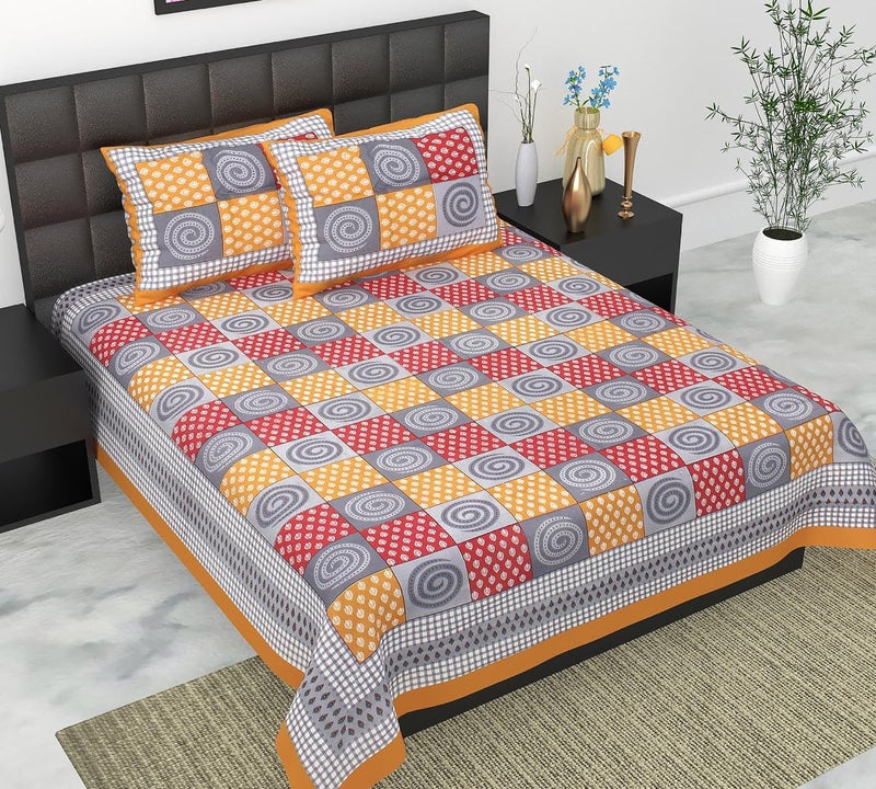 DE CAMA Since 1997 | 100% Cotton 300 TC Premium Double Size Bedsheet for Double Bed (90 x 100 Inch) with 2 Pillow Covers Set (17 x 27 Inch) Designer Printed Bedsheet Set - Grey Checks - Image 1