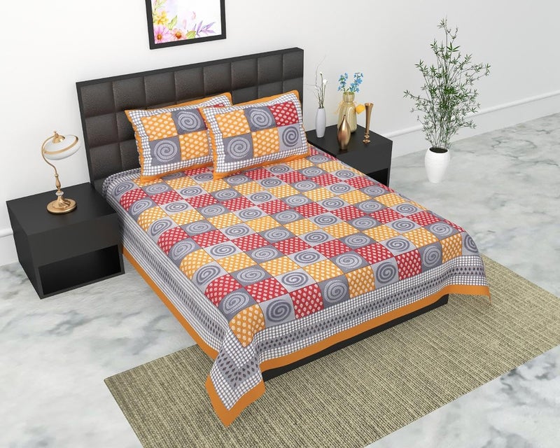 DE CAMA Since 1997 | 100% Cotton 300 TC Premium Double Size Bedsheet for Double Bed (90 x 100 Inch) with 2 Pillow Covers Set (17 x 27 Inch) Designer Printed Bedsheet Set - Grey Checks - Image 4