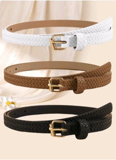 Shein 3pcs Vintage Square Buckle Women Braided Woven Belt, Elegant Fashion Decorative Waistband  - Image 1