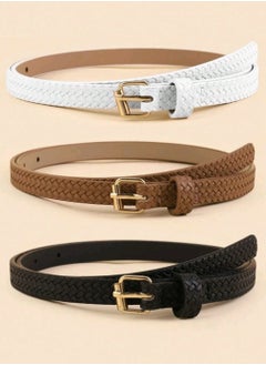 Shein 3pcs Vintage Square Buckle Women Braided Woven Belt, Elegant Fashion Decorative Waistband  - Image 2