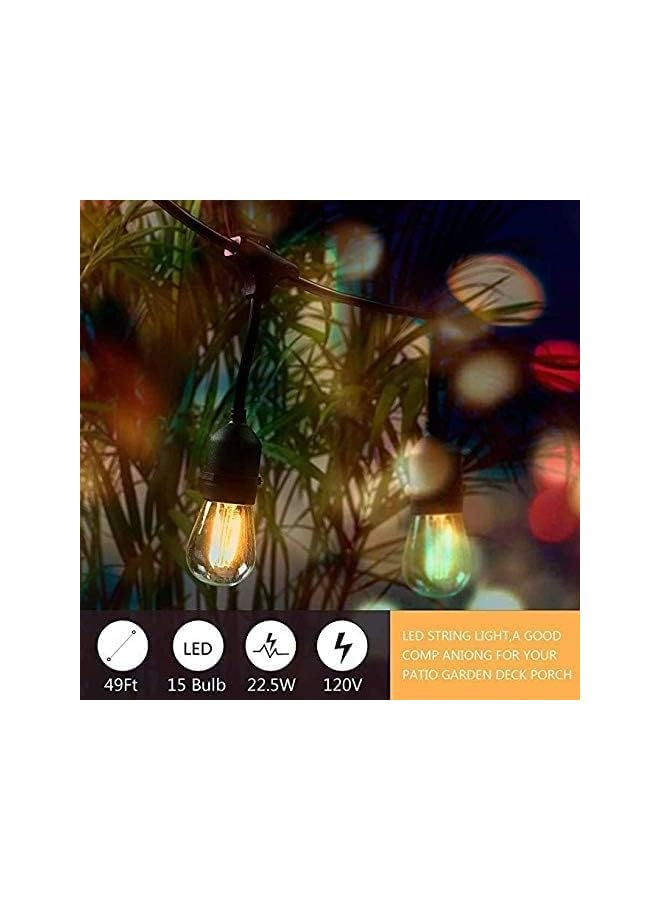 The Bros Patio String Lights,51Ft/15M Led String Lights Outdoor 15- E27 Plastic Edison Bulbs,Warm White String Lights Outdoor,IP65 Waterproof Hanging Light Strings for Wedding Patio Indoor Outdoor Party Garden - Image 4