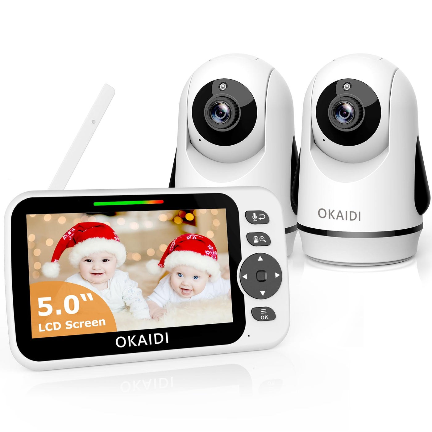 OKAIDI Video Baby Monitor with 2 Cameras 5 Display Baby Monitor No WiFi 30H Battery and 1000ft Range Remote PanTiltZoom Baby Camera 2Way Talk 8 Lullabies for Baby Pet Elderly