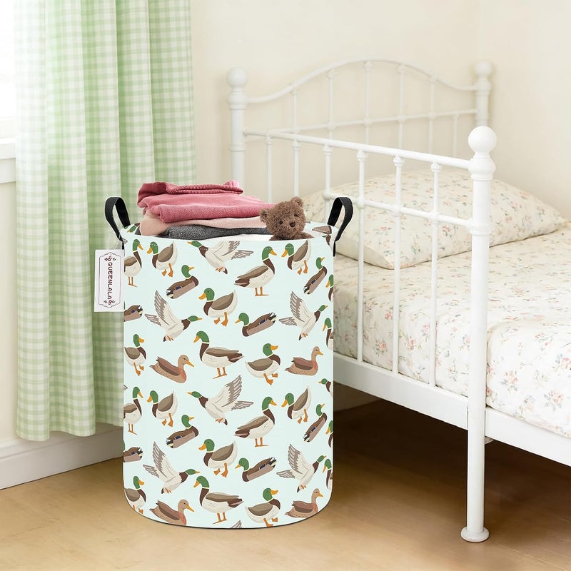 QUEENLALA Large Storage Basket,Laundry Hamper/Bathroom/Home Decor/Collapsible Round Storage Bin,Boys and Girls Hamper/Boxes/Clothing(Round-Mallard Duck) - Image 5