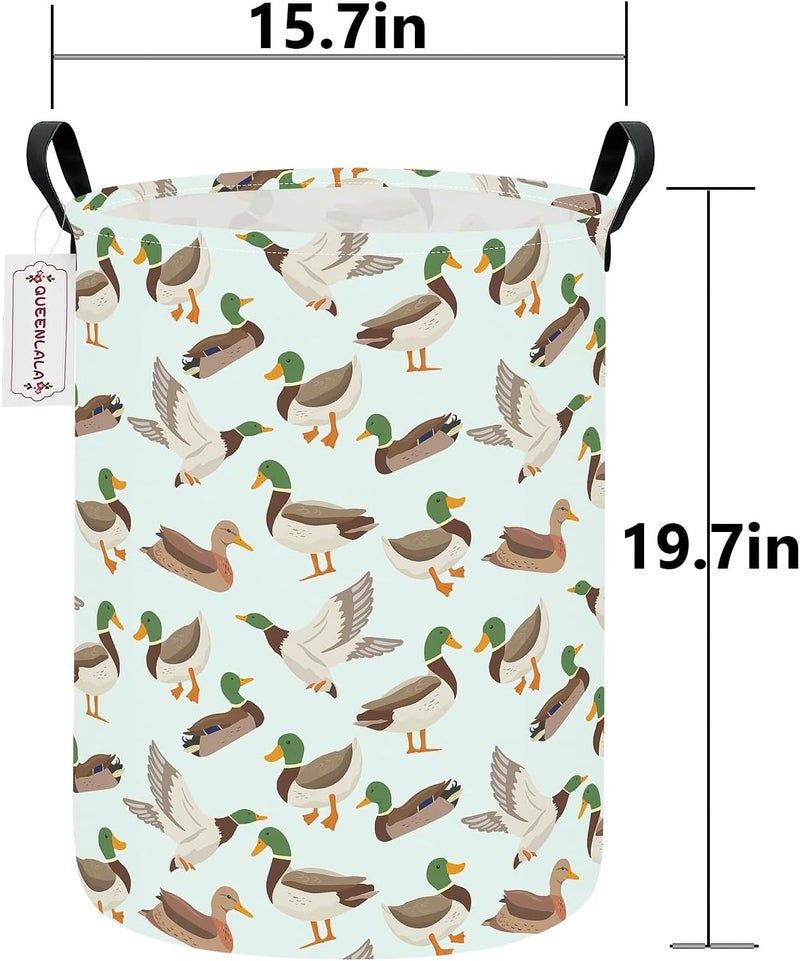 QUEENLALA Large Storage Basket,Laundry Hamper/Bathroom/Home Decor/Collapsible Round Storage Bin,Boys and Girls Hamper/Boxes/Clothing(Round-Mallard Duck) - Image 2