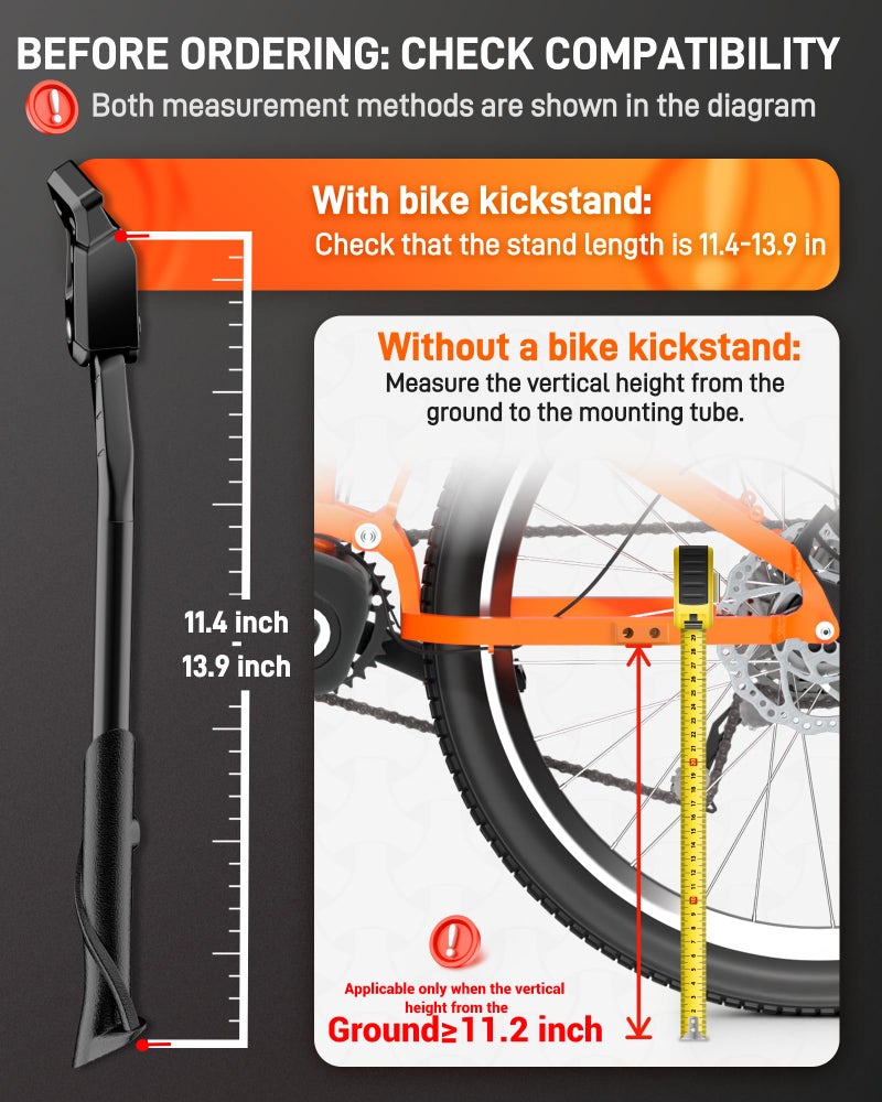 HENMI Bike Kickstand for 24-29 Inch Bicycle, 0.7 inch (18mm) 2 Holes, Non-Slip Base Adult Bicycle Kickstand for Mountain Bike, - Image 2