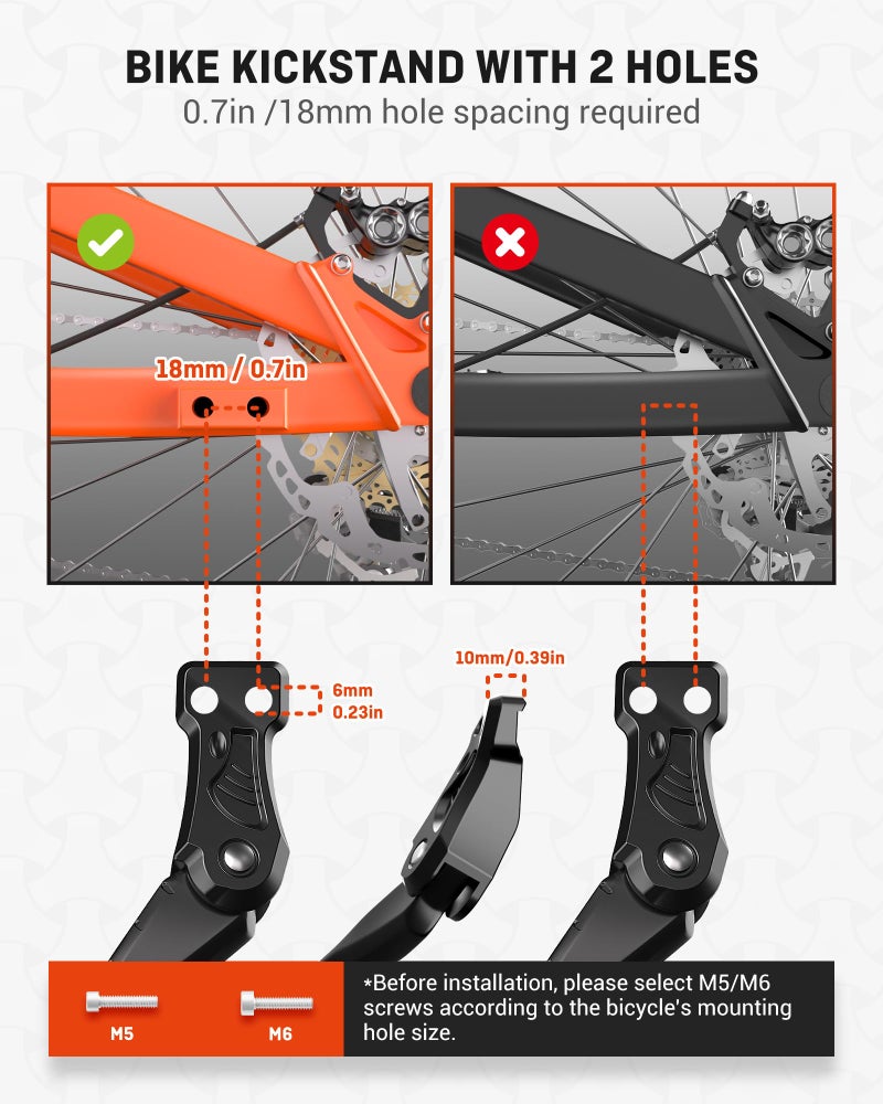HENMI Bike Kickstand for 24-29 Inch Bicycle, 0.7 inch (18mm) 2 Holes, Non-Slip Base Adult Bicycle Kickstand for Mountain Bike, - Image 3