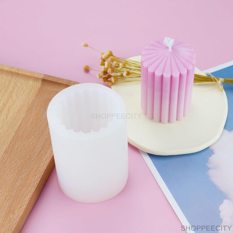 Shoppeecity Striped Pillar Candle Molds I 3D Cylindrical Round Shape Tapered Geometric Silicone Epoxy Casting Mould I Ribbed Pillar Mould for DIY Handmade Ornament Chocolate Cake Dcor Soap Resin Art Craft Making - Image 2