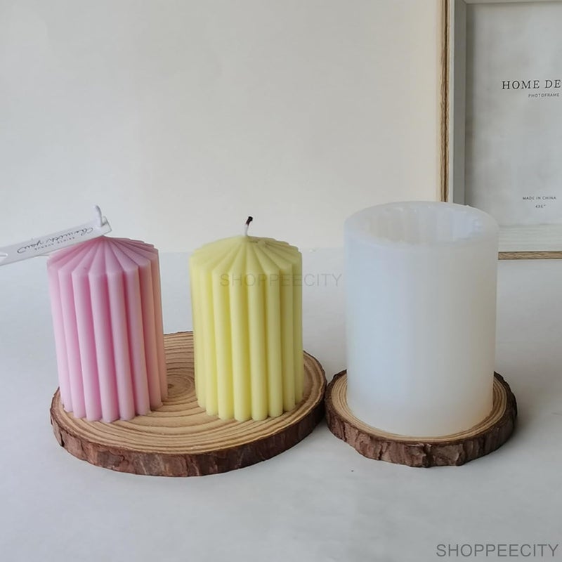 Shoppeecity Striped Pillar Candle Molds I 3D Cylindrical Round Shape Tapered Geometric Silicone Epoxy Casting Mould I Ribbed Pillar Mould for DIY Handmade Ornament Chocolate Cake Dcor Soap Resin Art Craft Making - Image 5