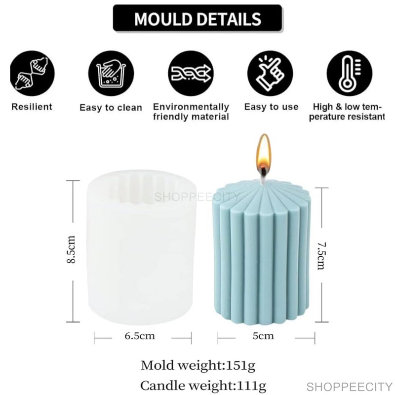 Shoppeecity Striped Pillar Candle Molds I 3D Cylindrical Round Shape Tapered Geometric Silicone Epoxy Casting Mould I Ribbed Pillar Mould for DIY Handmade Ornament Chocolate Cake Dcor Soap Resin Art Craft Making - Image 3