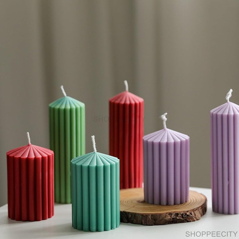 Shoppeecity Striped Pillar Candle Molds I 3D Cylindrical Round Shape Tapered Geometric Silicone Epoxy Casting Mould I Ribbed Pillar Mould for DIY Handmade Ornament Chocolate Cake Dcor Soap Resin Art Craft Making - Image 4
