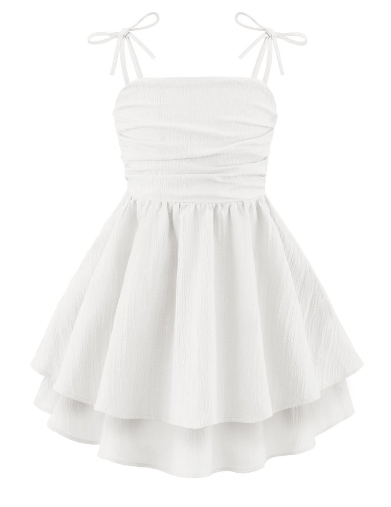 Arshiner Girl Easter Dress Spaghetti Strap Midi Summer Beach Boho Hawaiian Casual Formal Tween Dresses White Size 14-16 - Image 1