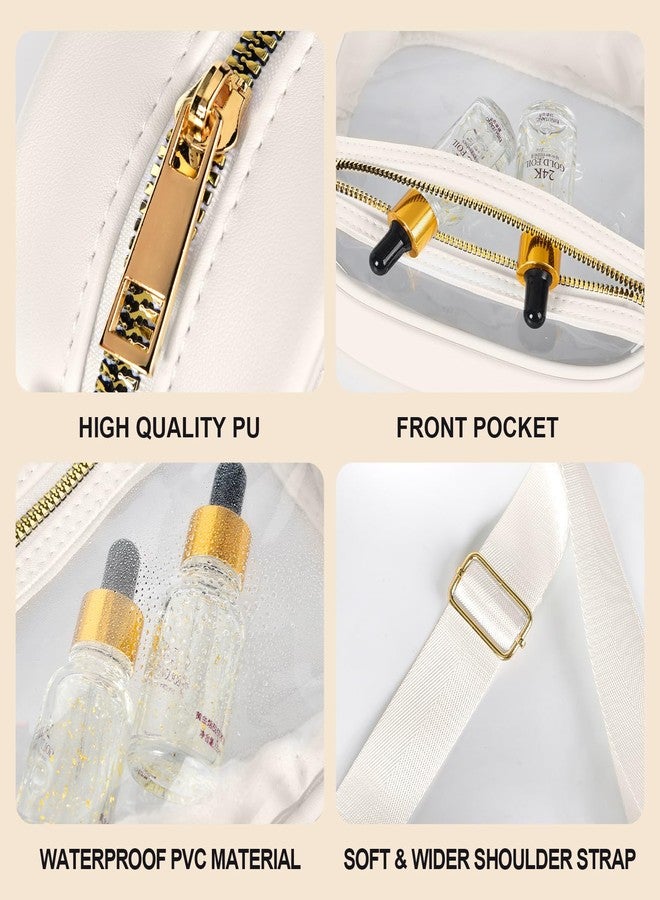 Fibrdoo Clear Bag Stadium Approved, Leather Clear Crossbody Purse Bag for Concerts Sports Events Festivals (Beige) - Image 5