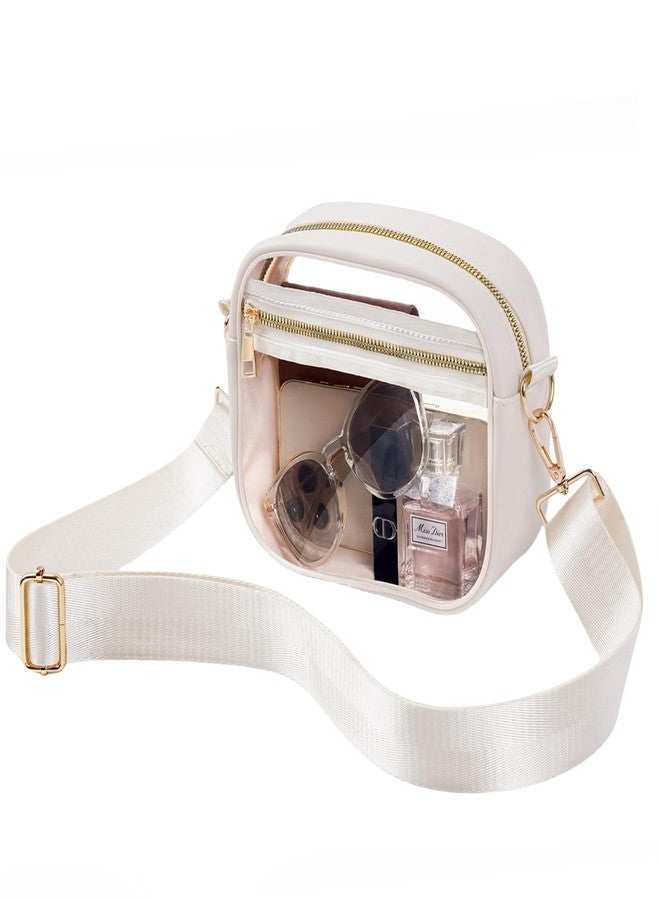 Fibrdoo Clear Bag Stadium Approved, Leather Clear Crossbody Purse Bag for Concerts Sports Events Festivals (Beige) - Image 1